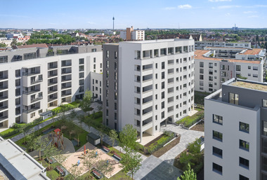 Bis zu acht Stockwerke wurden in Nürnberg mit dem Bausystem KS-Quadro realisiert.