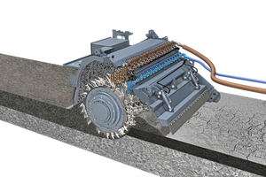  Zugabe von Schaumbitumen und Wasser in ein Mineralstoffgemisch über separate Einsprühanlagen. 