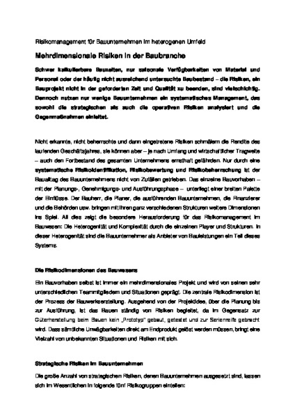 Mehrdimensionale Risiken - THIS – Tiefbau Hochbau Ingenieurbau Strassenbau
