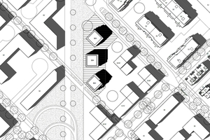  Die drei Punkthäuser sind jeweils zueinander um 45 Grad gedreht und passen sich städtebaulich optimal ins Umfeld ein. 