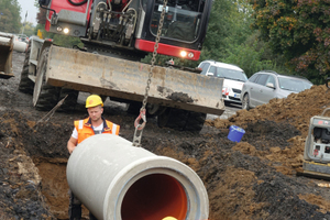  Insgesamt rund 1,2 km Fabekun-Kanalrohre und 20 Fabekun-Schächte werden entlang der B 515 zwischen Langschede und Halingen von der Walter Bau GmbH verlegt. 