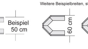  Inselbreite stufenlos 50-80 cm / Kopfausbildung mit Ecken. Verwendete Formsteine: 2 komplette Hochbord-Außenecken 90 Grad, je 2 Steine örtlich abgelängt.  