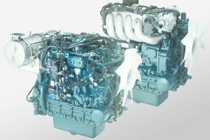  Baukasten-Prinzip: Ob mit Diesel, Benzin oder Erdgas angetrieben, die Aufhänge- bzw. Anschlusspunkte der Kubota-Motoren sind inenrhalb der Leistungsklasse gleich. 