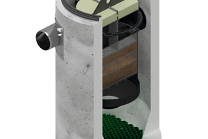  Das modulare Regenwasserbehandlungssystem von Aco reinigt belastete Oberflächenabflüsse innerhalb eines kompakten Betonbehälters.  