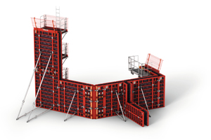  Peri-Maximo: Mit wenigen Elementbreiten lassen sich viele verschiedene Grundrisse schalen. Einen wesentlichen Bestandteil der Maximo-Rahmenschalung bildet die einseitige Ankertechnik. 