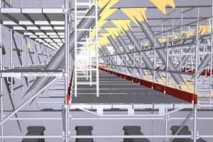  ((Kasten))Durch 3D-Planung via Lay-Plan CAD war es beim Bau der Schiersteiner Brücke möglich, die einzelnen Gerüste optimal an die Bauwerksgeometrie anzupassen und Kollisionen mit Hindernissen schon im Vorfeld zu vermeiden.  