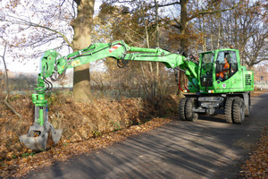  Der Atlas 160 WSR Kurzheckbagger ist mit seinen geringen Außenmaßen und seiner großen Reichweite bestens für kommunale Aufgaben geeignet. 