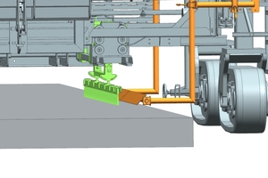  Die seitliche Bürstenreinigungseinheit des TCM 180i entfernt die Schlämme, die beim Querbürsten während des Richtungswechsels an der Bürste haften bleiben. Bevor die Bürste wieder auf der Betondecke aufsetzt, wird sie über das – je nach Kundenanforderung  