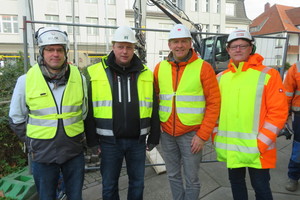  Zufriedene Gesichter bei Andreas Muthig, Facility Manager bei Quant, Jens Berensen, Bauleiter bei Petershagen, Rolf Alexander Erhardt, Key Account Abscheider und Pumpstationen bei ACO Tiefbau, Wolfgang Wille, Sachverständiger für Entwässerungstechnik und  