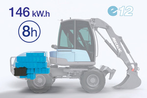  Mit dem e12 schlägt Mecalac ein neues Kapitel auf: Das ?e? steht hier für elektrisch, emissionsfrei, ökologisch und mustergültig. 