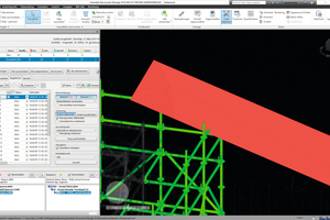  Durch die 3D-Planung mit Layplan CAD im Rahmen des Layher SIM-Prozesses konnten Kollisionen mit Hindernissen – wie im Bereich der Dachsparren – schon im Vorfeld vermieden werden. 