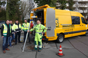  V.l.n.r: Dipl.-Bauingenieur Michael Pschierer, D&amp;S Rohrsanierung, Christian Hiß und Thomas Müßig, Wirtschaftsbetrieb Mainz, Andreas Hensel und Anlagenführer Roland Heckl, D&amp;S Rohrsanierung. 