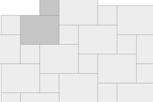  Das Jasto-Verlegemuster JM11: 14 x 14 und 28 x 21 Zentimeter große Pflastersteine werden in einem regelmäßigen, aber abwechslungsreichen Muster verlegt. 