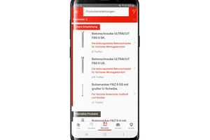  Die über den digitalen Berater der App ermittelte Auswahl an richtigen Befestigungslösungen wird jetzt weiter untergliedert: Empfehlungen, die sich für den jeweiligen Anwendungsfall besonders gut eignen, und Alternativlösungen sind unterschiedlich gekennzeichnet.  