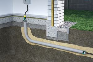  Ein Komplettpaket für den sicheren Hausanschluss: Das Kabu-Fesh Set Elektro B führt ein Kabel gas- und druckwasserdicht über die Bodenplatte ins Gebäude ein. 