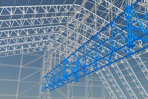  Um beim temporären Wetterschutzdach mit einer Länge von 33 Metern und einer Spannweite von 28 Metern die hohen Schnee- und Windlasten sicher abtragen zu können, war eine Mittelunterstützung erforderlich. Mit dem hochtragfähigen Allround-Fachwerkträger steht ein passendes Ergänzungsbauteil zur Verfügung – statisch und maßlich ins System integriert. 