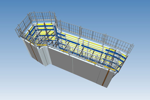  3D-Schalungsmodell der ersten Etappe im Untergeschoss. Die Planung erfolgt mit Autodesk Revit.  