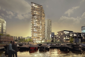  In Amsterdam entsteht das Wohngebäude „HAUT“. Die Verwendung von Holz macht es zu einem ökologisch wertvollen und ästhetisch ansprechenden Projekt. 