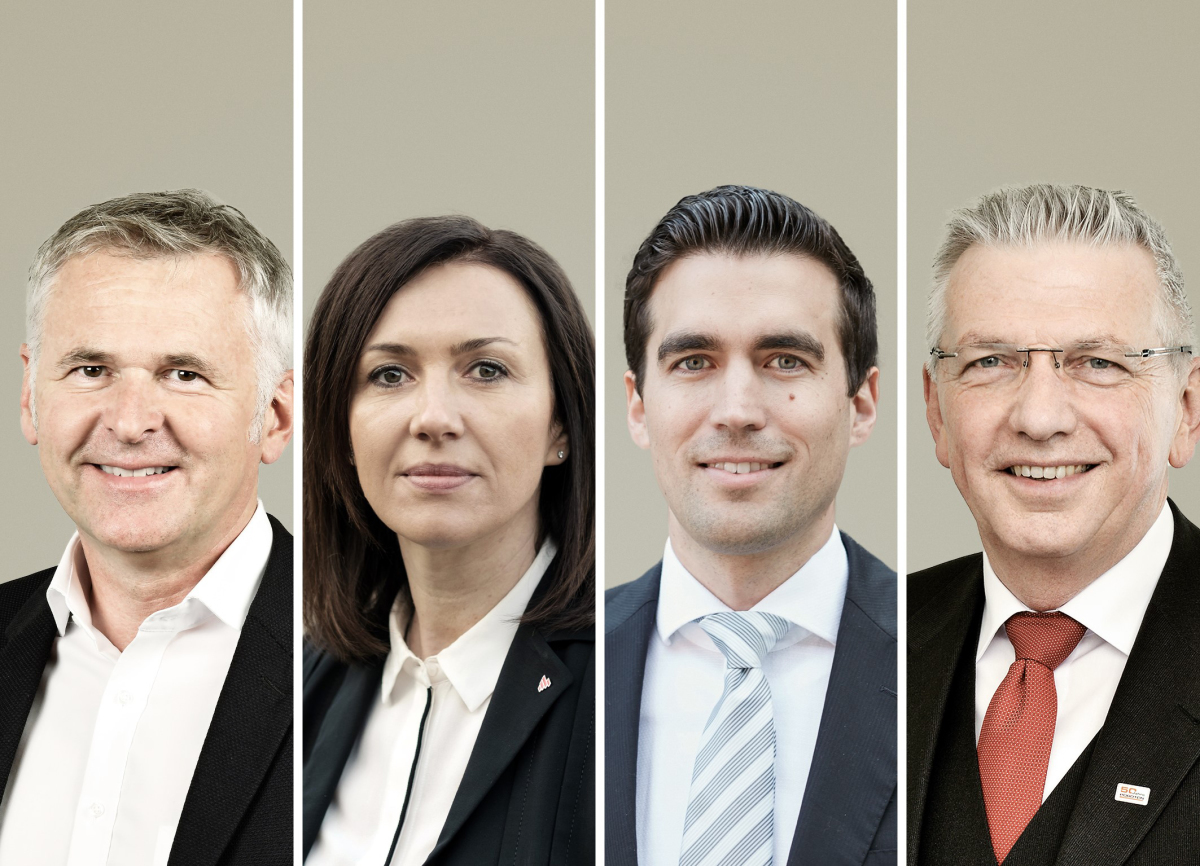 Der neue Vorstand (v. l. n .r.):  Johannes Edmüller (Vorstandsvorsitzender), Heidrun Keul (stv. Vorstandsmitglied), Jürgen Habenbacher (stv. Vorstandsmitglied), Clemens Kuhlemann (Geschäftsführer).