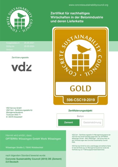 Das Opterra Werk in W?ssingen ist CSC-zertifiziert und tr?gt das Gold-Siegel.