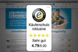  Mit fünf Sternen erhält Klickparts von seinen Kundinnen und Kunden Bestnoten in Sachen Abwicklung, Preis-Leistungsverhältnis und Beratung. 