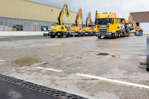  Auf dem Gelände der Liebherr-Hydraulikbagger GmbH verkehren Fahrzeuge mit einem Gesamtgewicht von bis zu 40 Tonnen. Die robusten Entwässerungsrinnen aus Gusseisen sind bis zur Belastungsklasse F 900 gemäß DIN 1433 einsetzbar. 