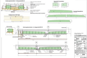  Die Widerlager und der komplette Überbau (grün hinterlegt) wurde in einem Takt betoniert, weshalb die sichere Ableitung der Querkraft nachzuweisen war. 