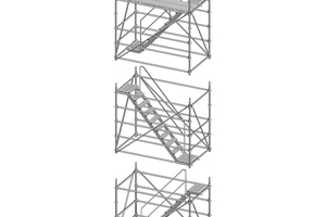  Allround Modultreppentürme lassen sich für eine schnelle Montage am Boden vormontieren und per Kran zusammensetzen. 