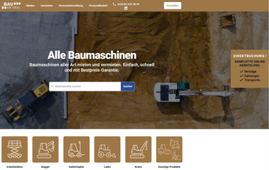 Startseite des neuen Mietportals BauOnTrac.