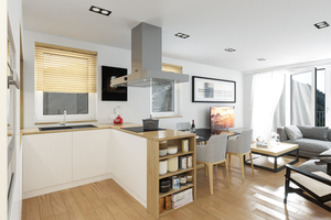  Alle Appartements sind geräumig und kombinieren Wohn-, Koch- und Essbereich miteinander. 