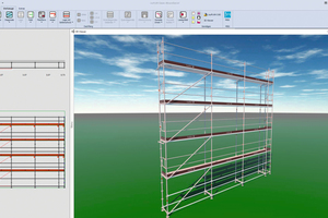  Mit dem Software-Modul Layplan Classic lassen sich Arbeits- und Schutzgerüste aus dem modularen Fassadengerüst AGS automatisiert planen und realitätsnah in 3D visualisieren – dies erleichtert die Abstimmung mit Auftraggebern und Sicherheitsbeauftragten. 