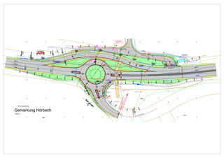 Lageplan des Kreisverkehrs inklusive Inseln am Abzweig Herborn-Hörbach.