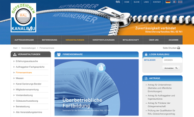 Auch in diesem Jahr bietet die RAL-G?tegemeinschaft ausf?hrenden Unternehmen mit RAL-G?tezeichen Kanalbau eine Vielzahl an Firmenseminaren zur ?berbetrieblichen Fortbildung an.