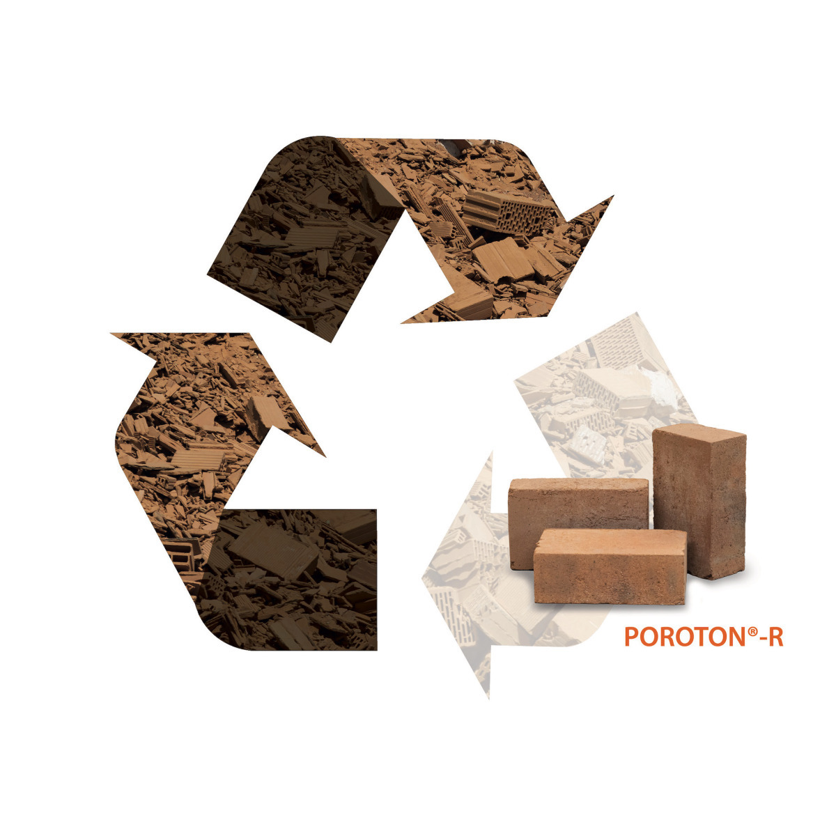 Der Poroton-R ist ein Recycling-Ziegel, der aus recycelten und wiederaufbereiteten Ziegeln und rein keramisch ohne ein zusätzliches, künstliches Bindemittel geformt wird.