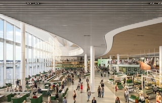 Im Inneren des neuen Flughafen-Bereichs lassen sich zahlreiche Angebote für Gastronomie und Einkaufen finden. 