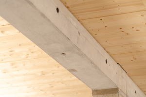  Die Skelett-Hybrid-Bauweise aus Holz und Beton ermöglicht eine effiziente Bauzeit und steigert die Nachhaltigkeit durch den reduzierten Betoneinsatz 