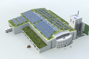  Konzeptansicht mit Dachbegrünung und PV-Anlagen 