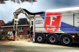  Der Dino12 ist das am meist verkaufte MTS-Saugbaggermodell. Hier im Einsatz für Rohrverlegung im sensiblen Bereich eines Baumes, ohne die Wurzeln zu zerstören 