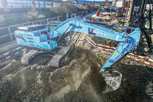  Der vollelektrische Sany SY215E  im Testeinsatz auf einer Baustelle der Kibag in der Schweiz 