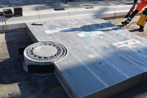  Die Betonfertigteile im System Hester können auch mit Aussparungen zur Integration von Fahrbahneinbauten versehen werden 