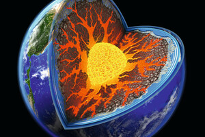  Querschnitt unserer Erde: im Erdkern werden vermutlich Temperaturen von etwa 5.000 - 7.000 °C erreicht 