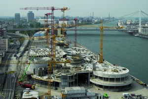  Eine Mega-Baustelle mit höchsten Ansprüchen an die Schalungsplanung: die neue Rhein-Galerie in Ludwigshafen. Das Gros der vielfältigen Ellipsen wird mit der spindelbaren Rundschalung Ronda hergestellt 