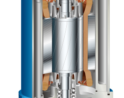  „Schnitt durch die LH4110w, die stärkste Pumpe ihrer Art im Sortiment des japanischen Baupumpenmarktführers mit Europa-Zentrale in Düsseldorf. 