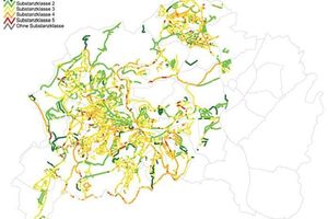  Bild 11: Darstellung der Substanzklassen zum Beurteilungszeitpunkt für Haltungen eines Entwässerungsnetzes [11] 