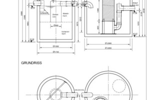  links: Schnitt Sedimentationsanlage und Filterschacht, vorgeschaltet bei den beiden unterirdischen Speichern, in denen 54 m³ Vorrat zur Regenwassernutzung mit 96 m³ Löschwasservorrat kombiniert sindrechts: Schnitt durch einen der beiden Löschwasserspeicher mit 96 m³, ohne Kombination mit RegenwassernutzungAbbildungen: Mall 
