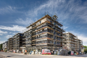  Baumaßnahme der Faber Bau GmbH in Wiesbaden, Wohnanlage „Am Weidenborn“. Schlüsselfertiger Neubau von Wohnungen, Gewerbeeinheiten und Tiefgarage der Quartiere I, F und K. 