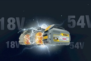  Die leistungsstarken 54-V-Akkus von Dewalt sind sowohl mit der neuen 54V-Range als auch mit 18V-Maschinen kompatibel. 