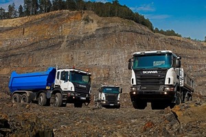  Drei Scania Kipper: Scania P 420 8x4 Off-road Kipper, R 500 6x4 Kipper and G 440 6x6 Off-road Kipper 