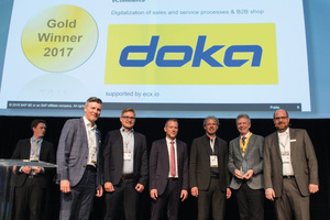  Harald Ziebula, Geschäftsführer Sales & Marketing Doka Group, nimmt für das Projekt Online Shop den SAP Quality Award in Gold entgegen. 