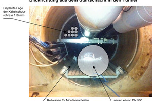  Die vorhandenen Treibstoffleitungen liegen auf einer horizontalen Traverse in der oberen Hälfte des Rohrquerschnitts DN 1600. Darunter konnte ein weiteres Stahlrohr DN 500 als Treibstoffleitung 